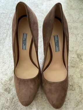 Prada Taupe Suede Pointed-Toe Pumps